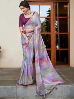 Saree mall Beads and Stones Pure Chiffon Bagru Sarees