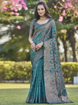 Satrani Ethnic Motifs Zari Organza Banarasi Saree