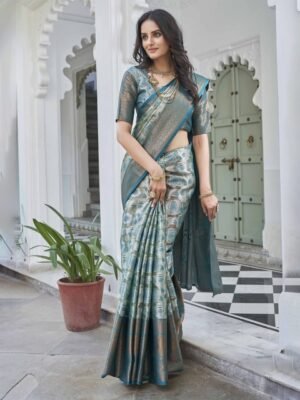 Tankori Ethnic Motifs Zari Organza Kanjeevaram Saree