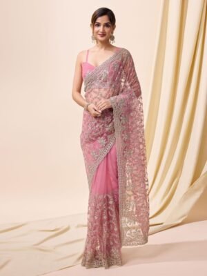 Trendmalls Embellished Sequinned Net Heavy Work Saree