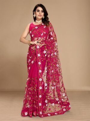 VAIRAGEE Floral Embroidered Net Saree