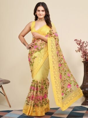 VAIRAGEE Floral Embroidered Net Saree