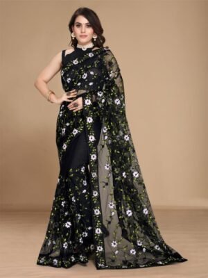 VAIRAGEE Floral Embroidered Net Saree