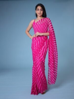 ZARI Striped Leheriya Pure Chiffon Leheriya Saree