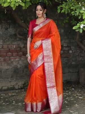 ZILVIRA Zari Woven Design Organza Banarasi Saree