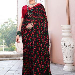 Anouk Rustic Black Floral Printed Saree