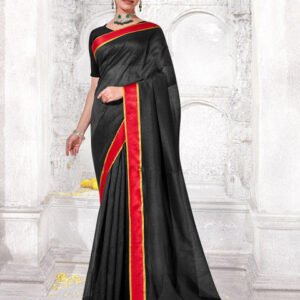Anouk Rustic Black & Red Zari Art Silk Khadi Saree