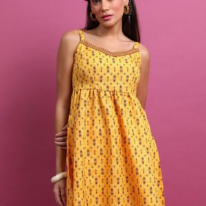 KETCH Mustard & Maroon Floral Printed Shoulder Straps A-Line Tunic