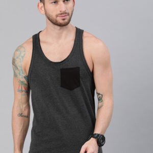Roadster Men Charcoal Grey Melange Solid Scoop Neck Cotton T-shirt With Racer Back