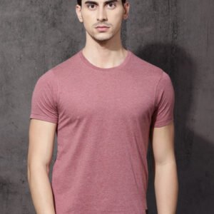 Roadster Men Pink Melange Solid Round Neck T-shirt